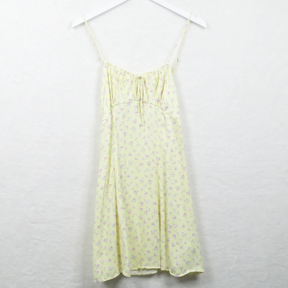 ZARA Floral Smocked Back Mini Dress Coquette Cottagecore Yellow Sz M